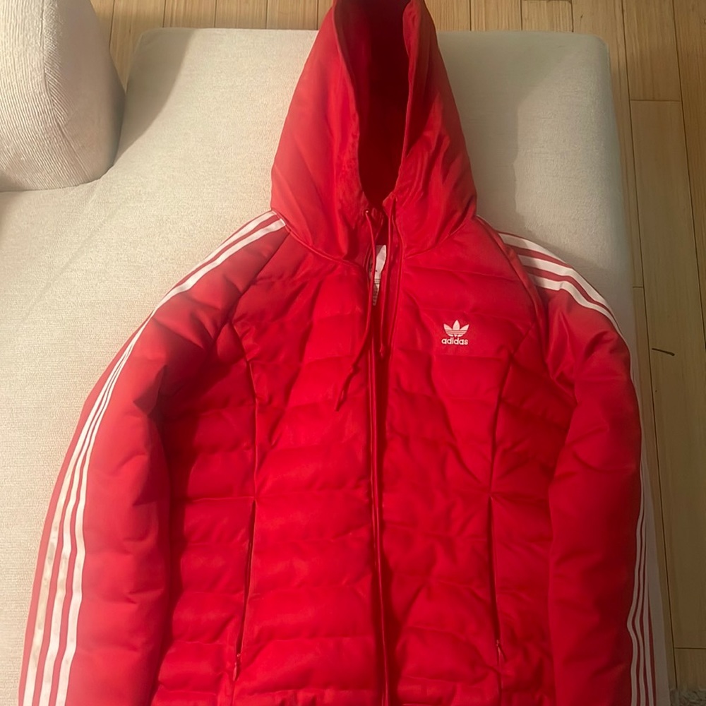 Red Adidas puffer jacket size small